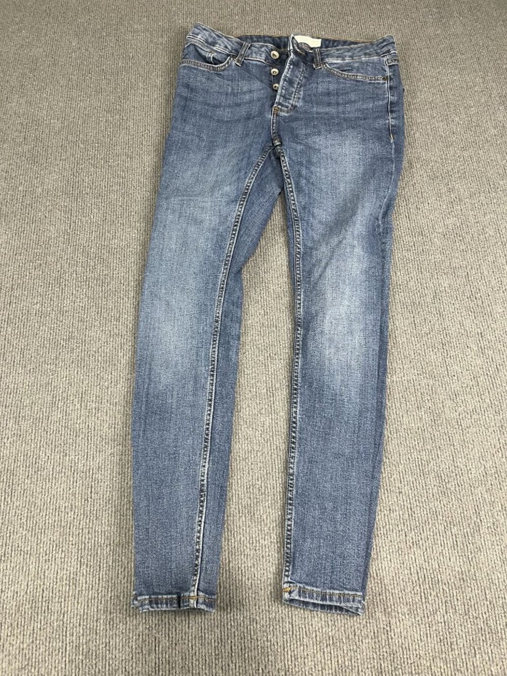 Topman Mens Stretch Skinny Jeans Blue W30 L30 Button Fly Denim